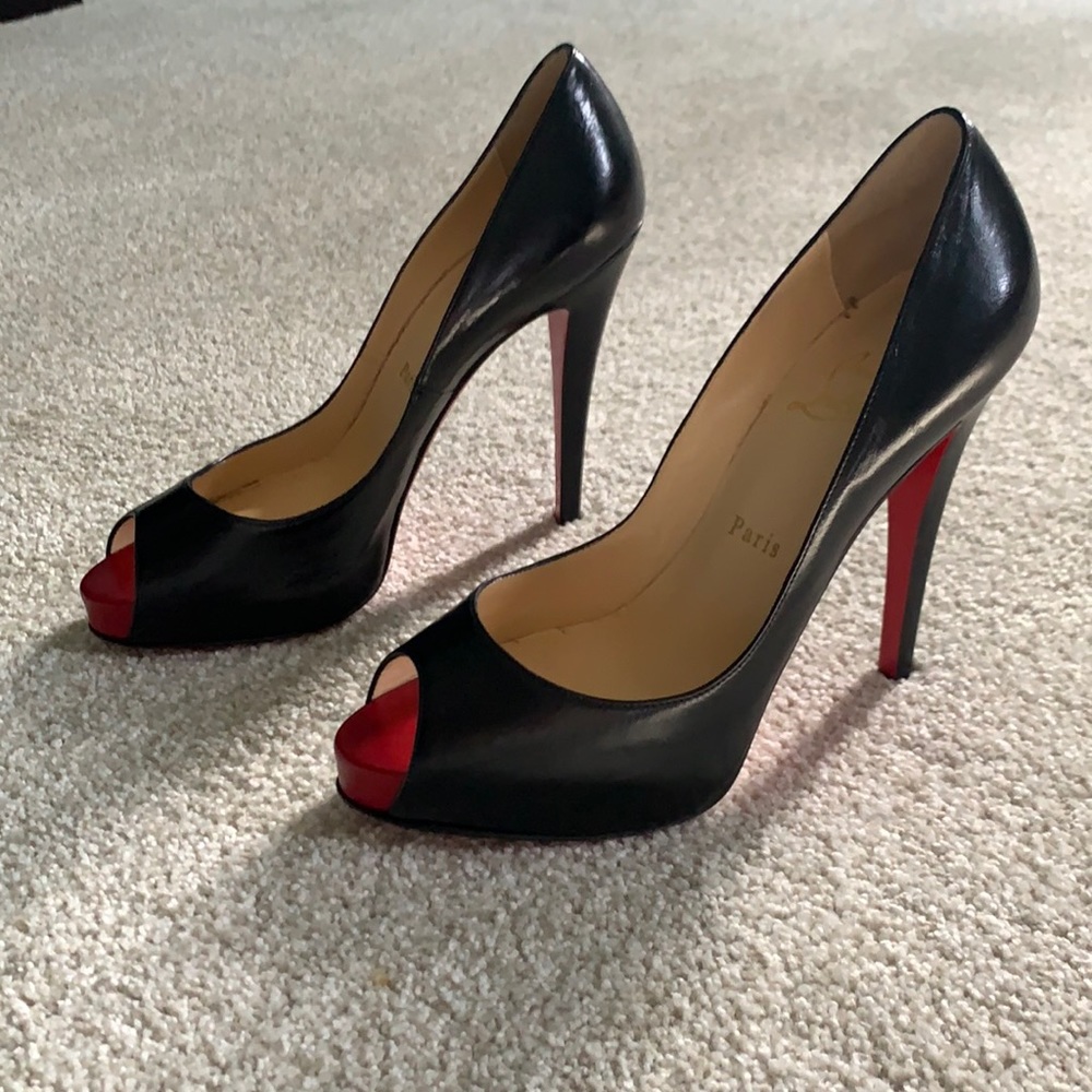 Christian Louboutin Black Leather Open Toe Heels Size EU 39/US 8.5